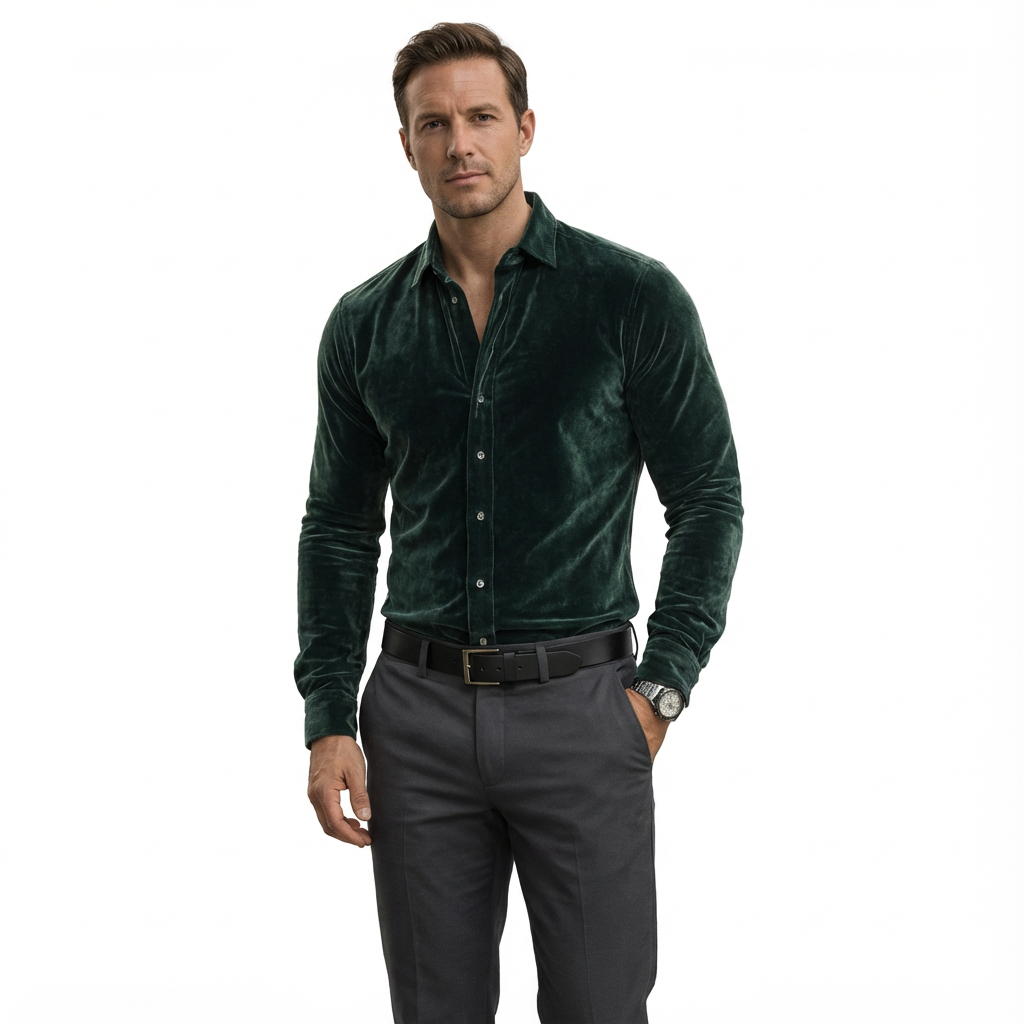 Långärmad skjorta för herr med slät yta