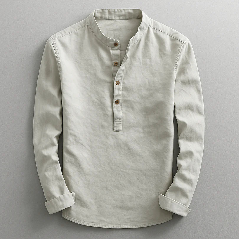 Långärmad skjorta med knäppning och ståkrage för herr