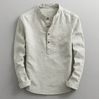 Långärmad skjorta med knäppning och ståkrage för herr