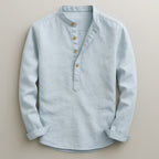 Långärmad skjorta med knäppning och ståkrage för herr