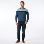 Långärmad stickad tröja för herr med kontrastpaneler