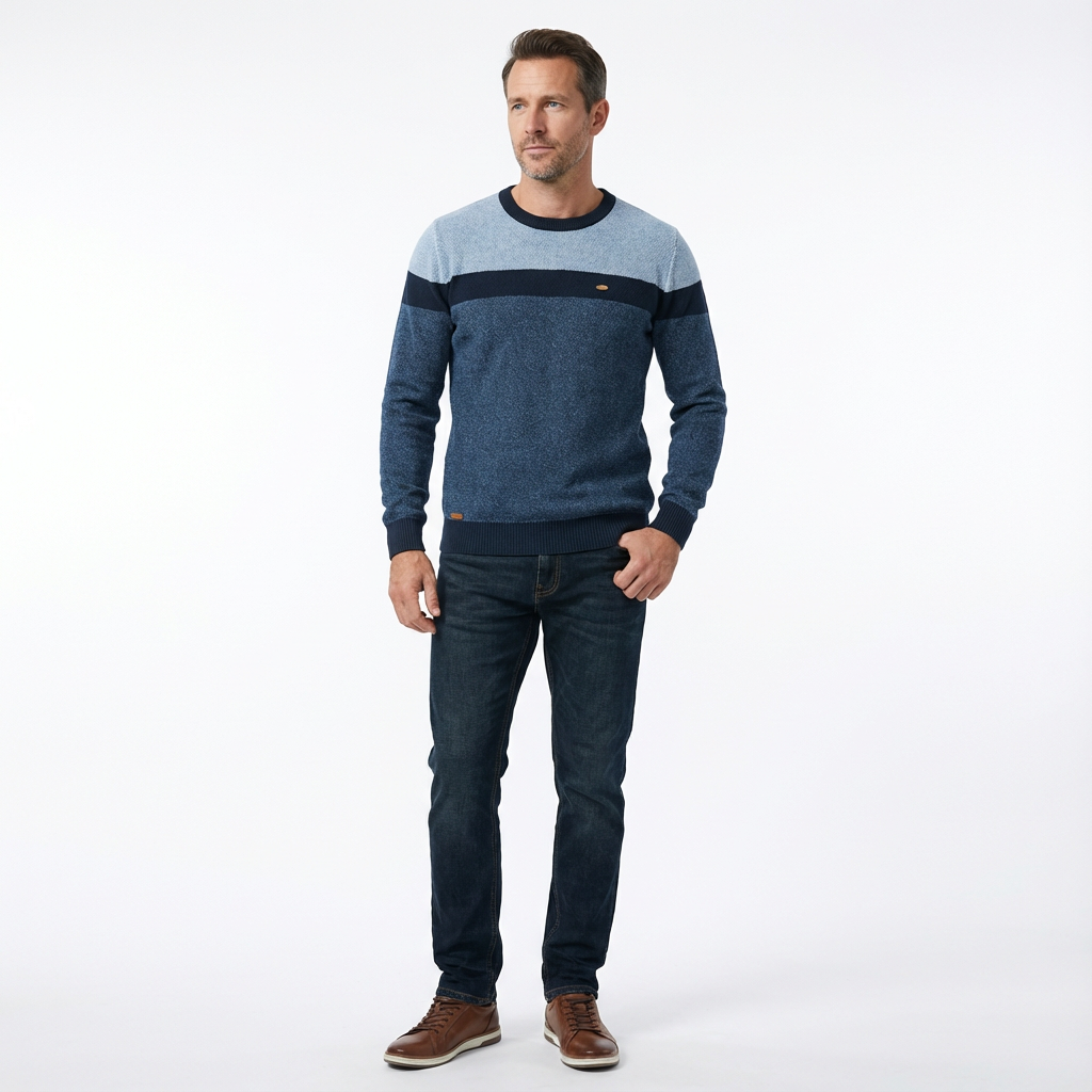 Långärmad stickad tröja för herr med kontrastpaneler