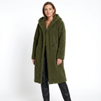 Lång teddyjacka för dam med huva