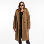 Lång teddyjacka för dam med huva