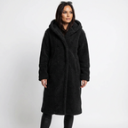 Lång teddyjacka för dam med huva