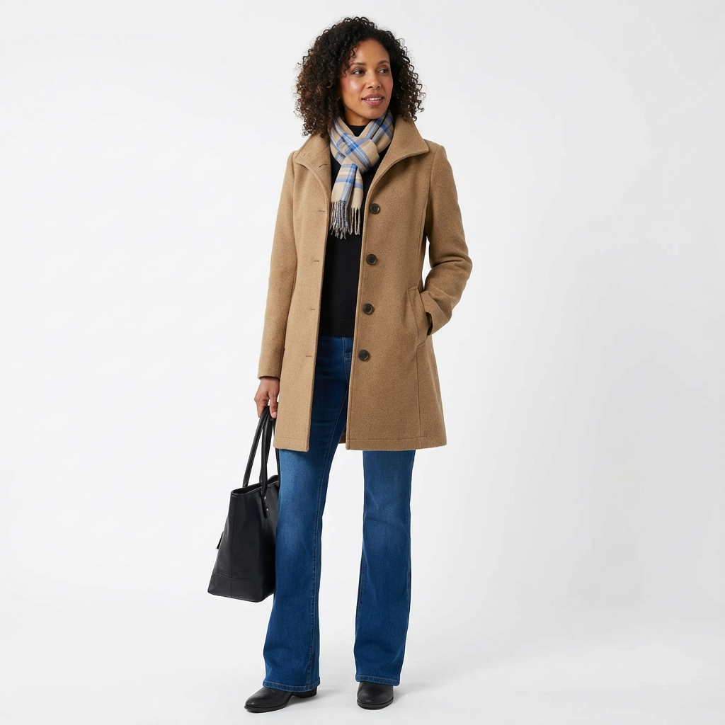 Mellång kappa med knäppning för dam