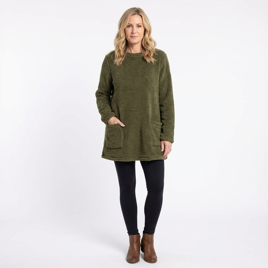 Mjuk midjelång damtröja i avslappnad passform