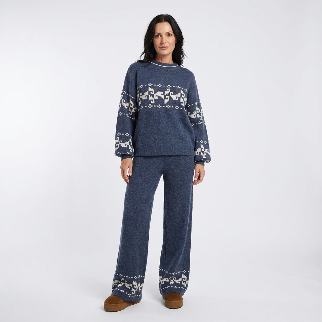 Mönstrad stickad tröja för dam med ledig passform