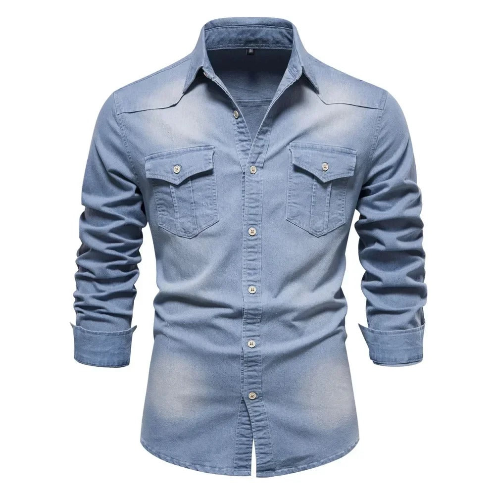 Herrskjorta i slim fit med lång ärm, knäppning och klassisk krage