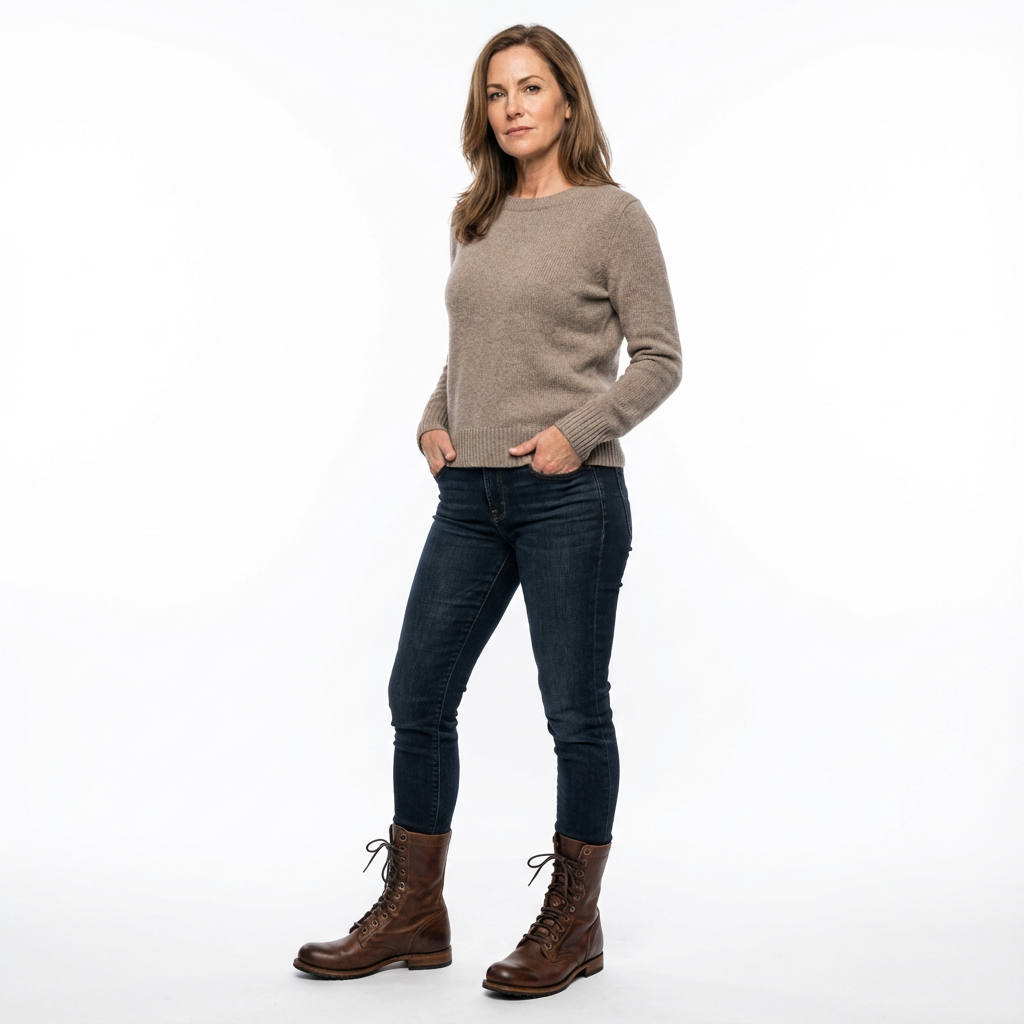 Snörstövlar i mellanhög modell med låg klack för dam