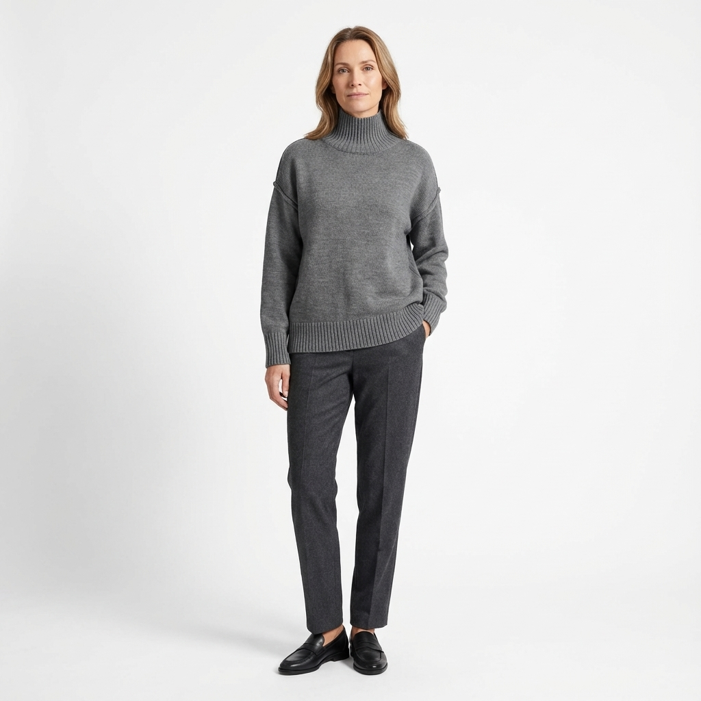 Stickad polotröja för dam med avslappnad passform