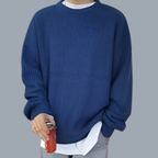 Stickad herrtröja med rund hals