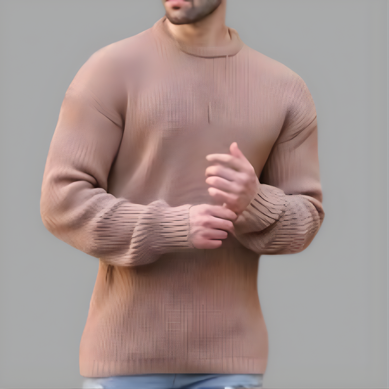 Stickad herrtröja med rund hals