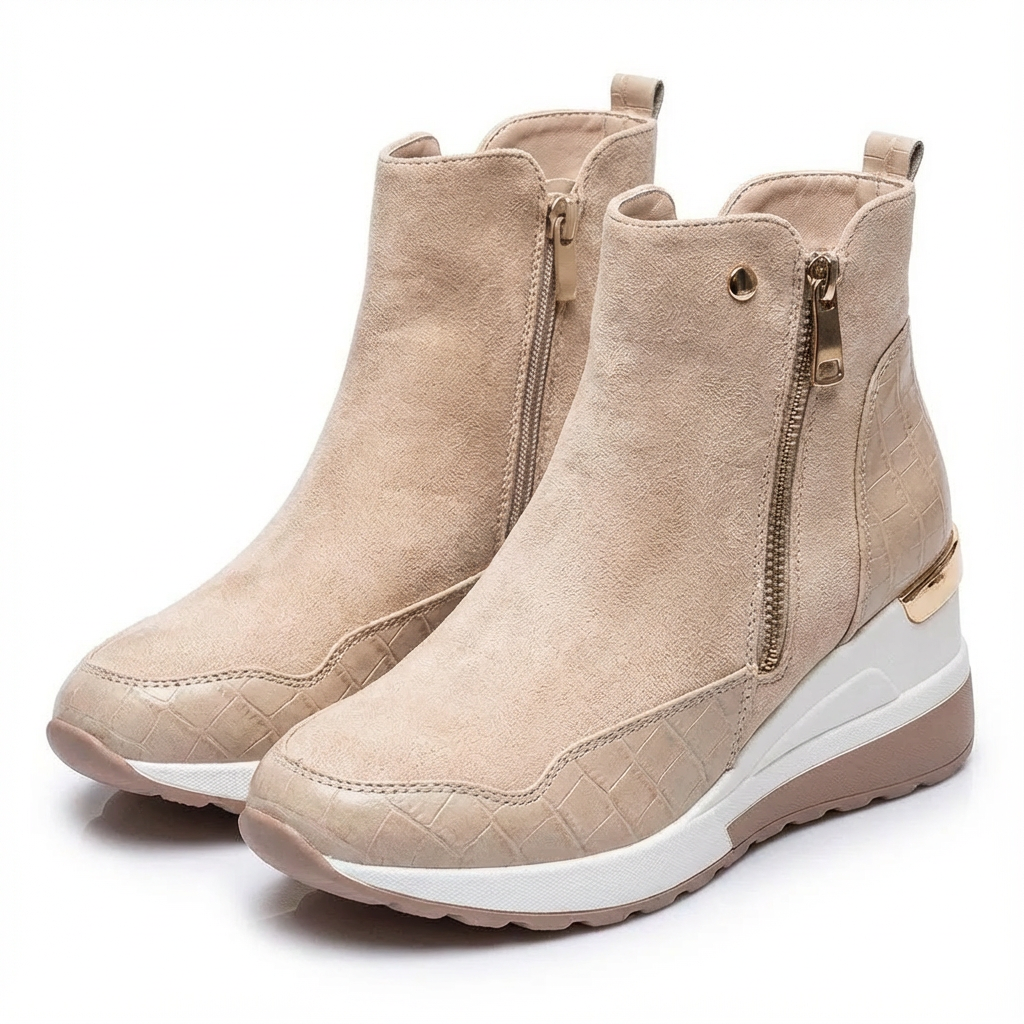 Vinterankelboots med kilklack och dragkedja för dam