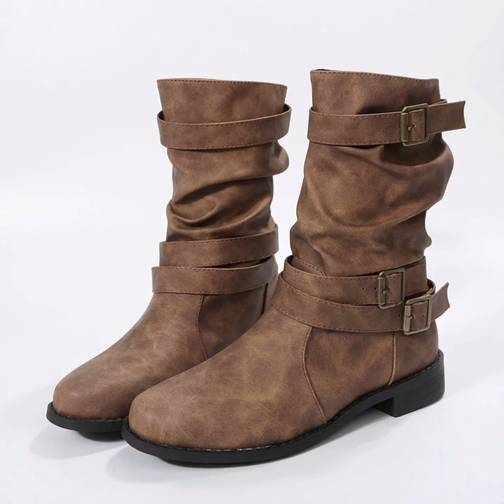 Vinterstövlar i mellanhöjd modell med spänndetaljer för dam