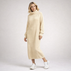 Ribbad midiklänning med polokrage för dam