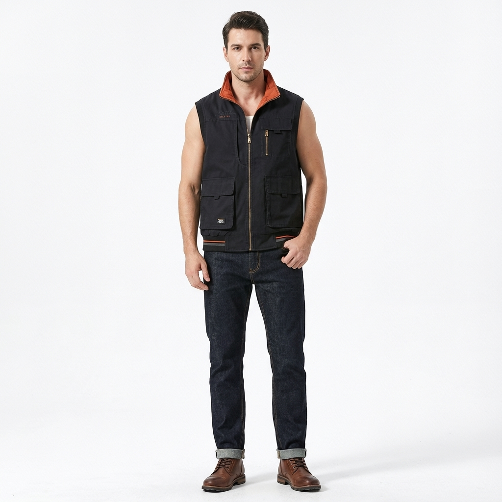 Stickad Västen med Knäppning Fram för Herr