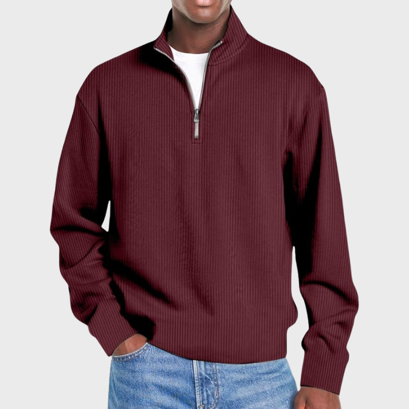 Herrtröja med ribbad halvzip-design