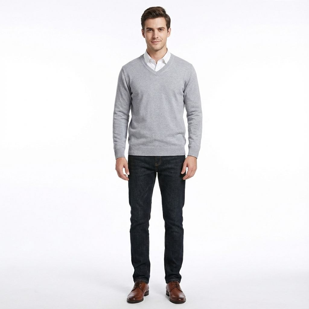 Stickad Tröja med Rund Halsringning för Herr