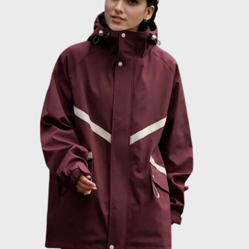 Damjacka med huva och långa ärmar