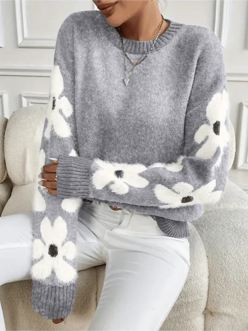 Melira stickad damtröja med blomärmar