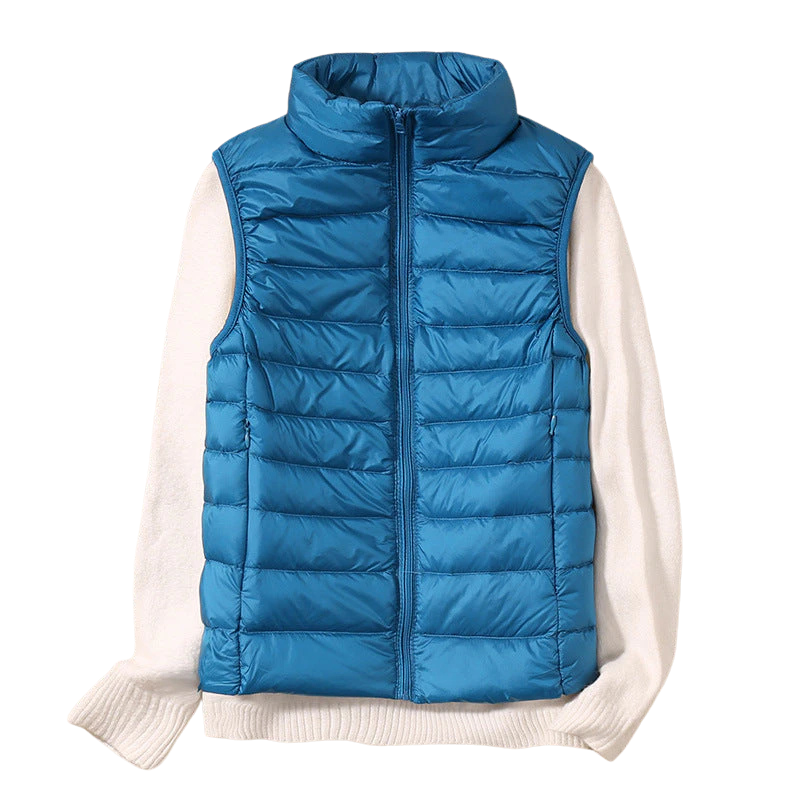 Vadderad damväst med hög krage och dragkedja