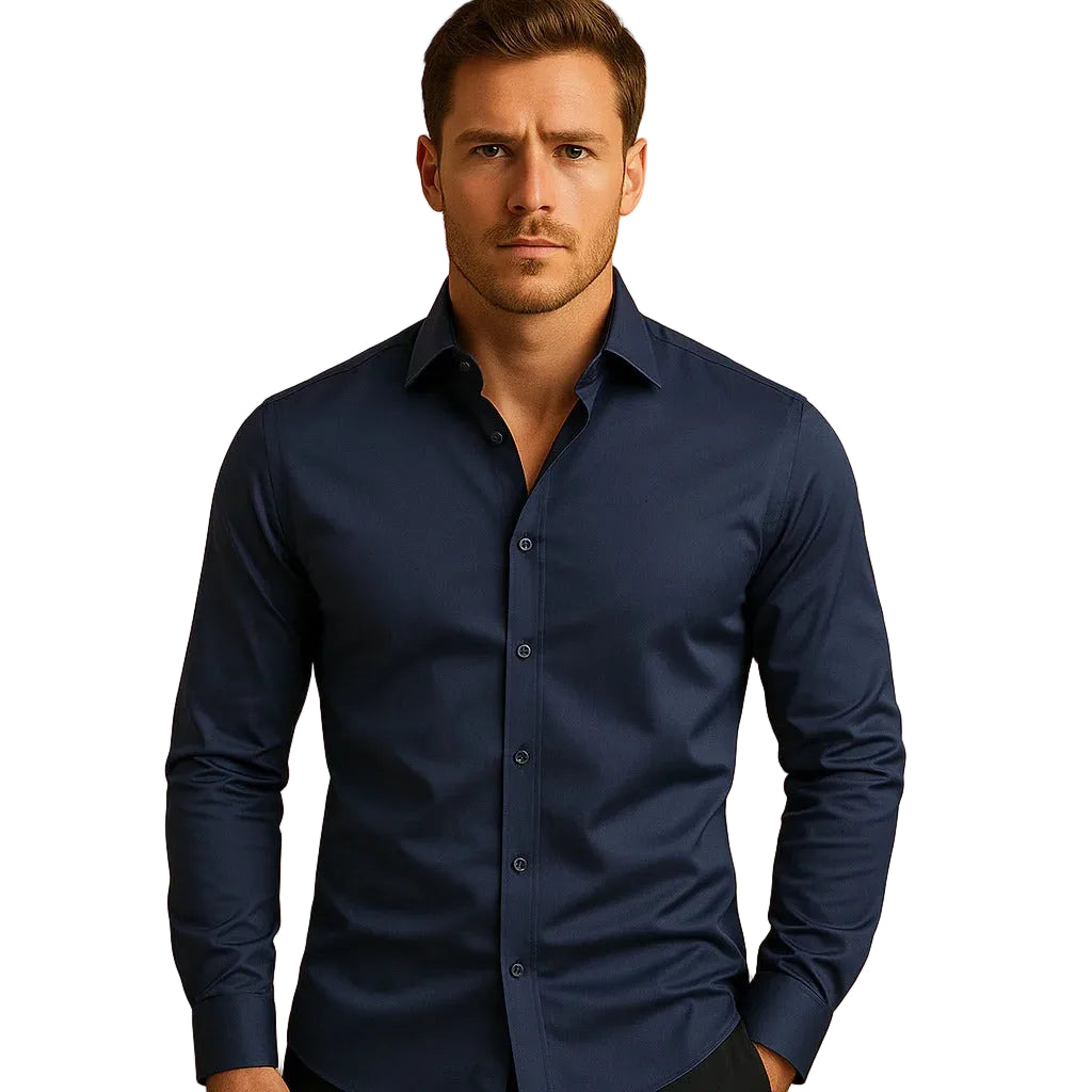 Långärmad Stretchskjorta med Knäppning för Herr