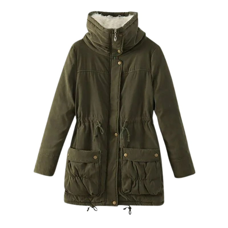 Varm stilren vinterjacka med stora praktiska fickor