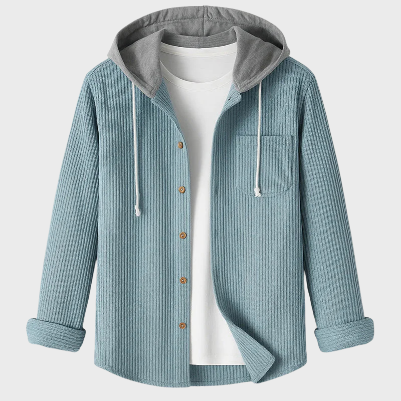 Randig huvtröja med knappstängning herr