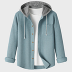 Randig huvtröja med knappstängning herr