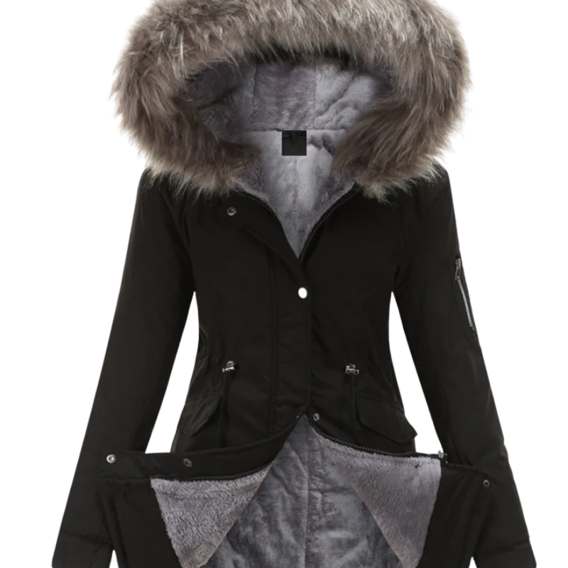 Varm vinterjacka med avtagbar fuskpäls för kvinnor