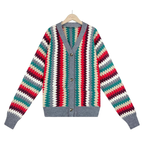 Damakardigan med färgglatt zigzag stickat mönster