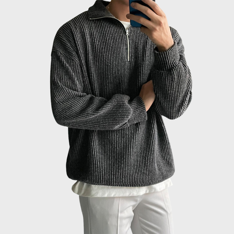 Herrtröja med ribbad halvzip-design