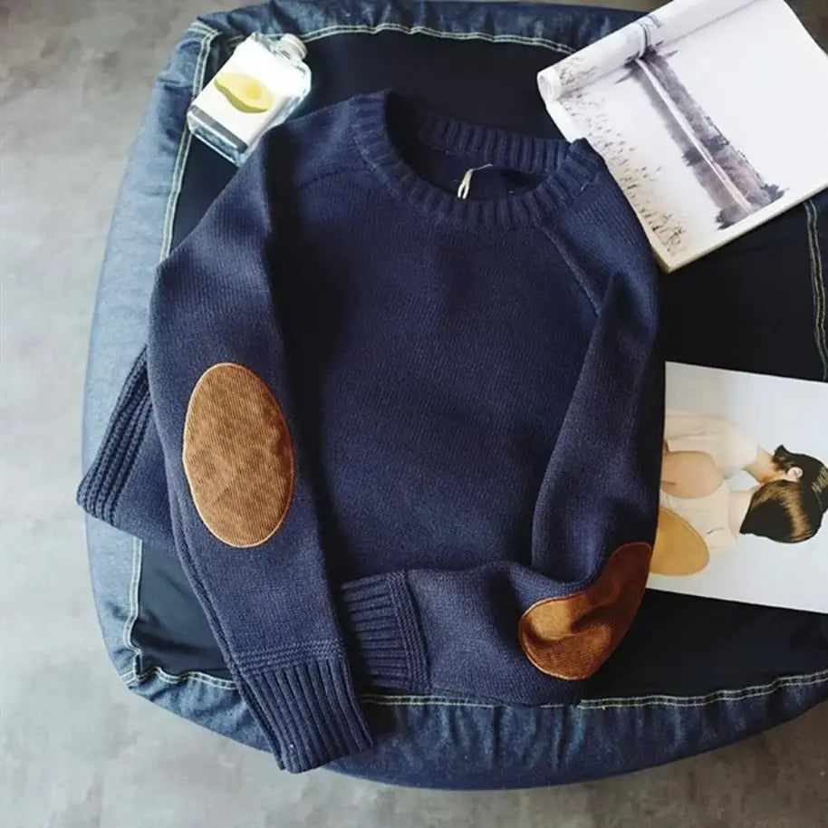 Herrtröja med rund hals och armbågslappar