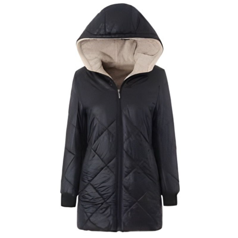 quiltad jacka med mysig foderkrage