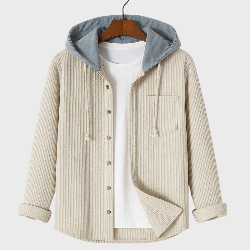 Randig huvtröja med knappstängning herr