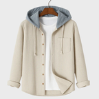 Randig huvtröja med knappstängning herr