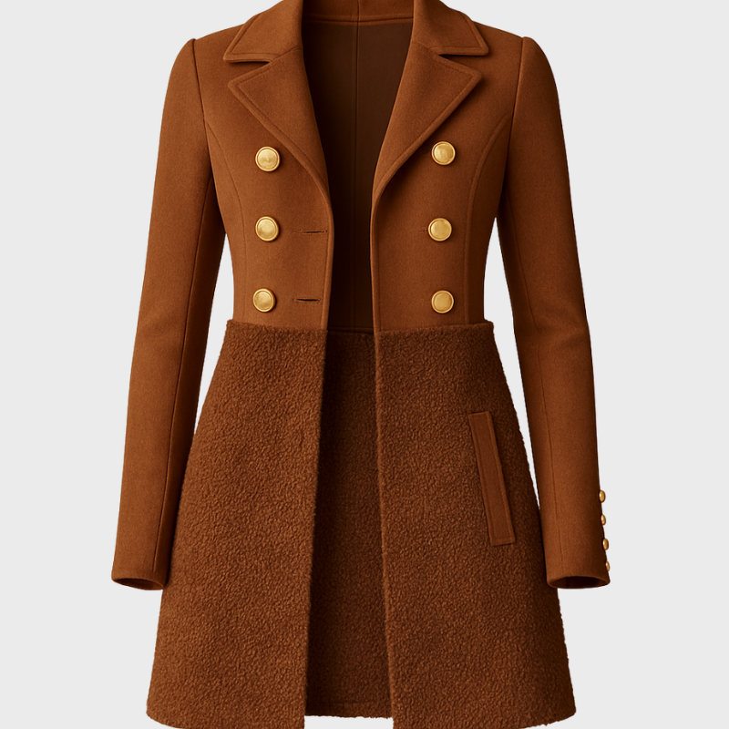 Dammantel med dubbelknäppning och teddy-detaljer