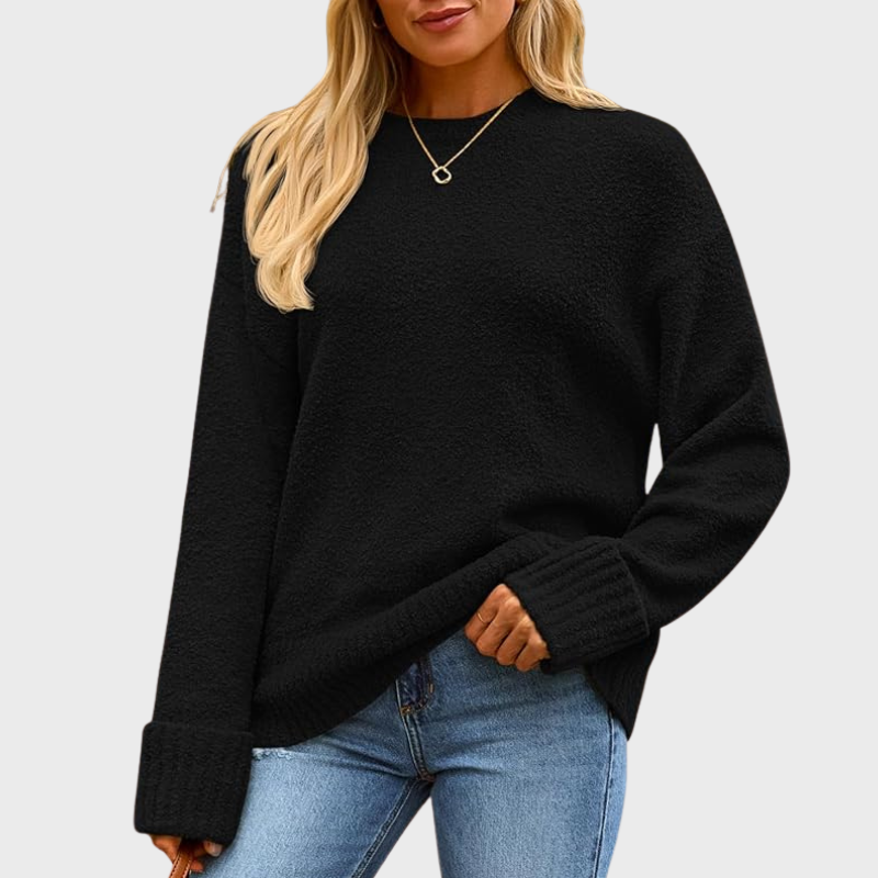 Oversize mysig stickad tröja för kvinnor