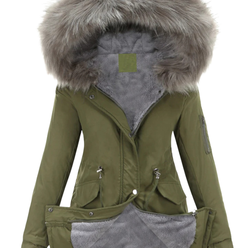 Varm vinterjacka med avtagbar fuskpäls för kvinnor
