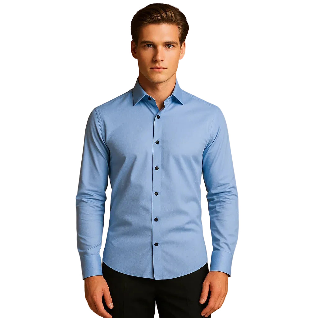 Långärmad Stretchskjorta med Knäppning för Herr