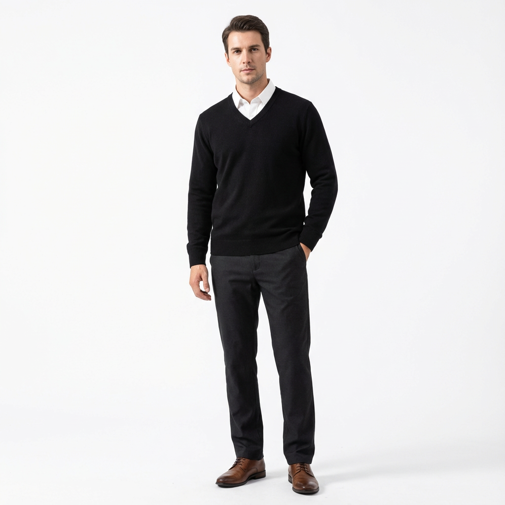 Stickad Tröja med Rund Halsringning för Herr