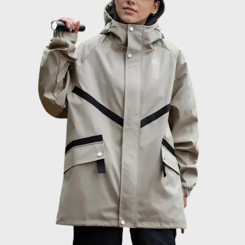 Damjacka med huva och långa ärmar