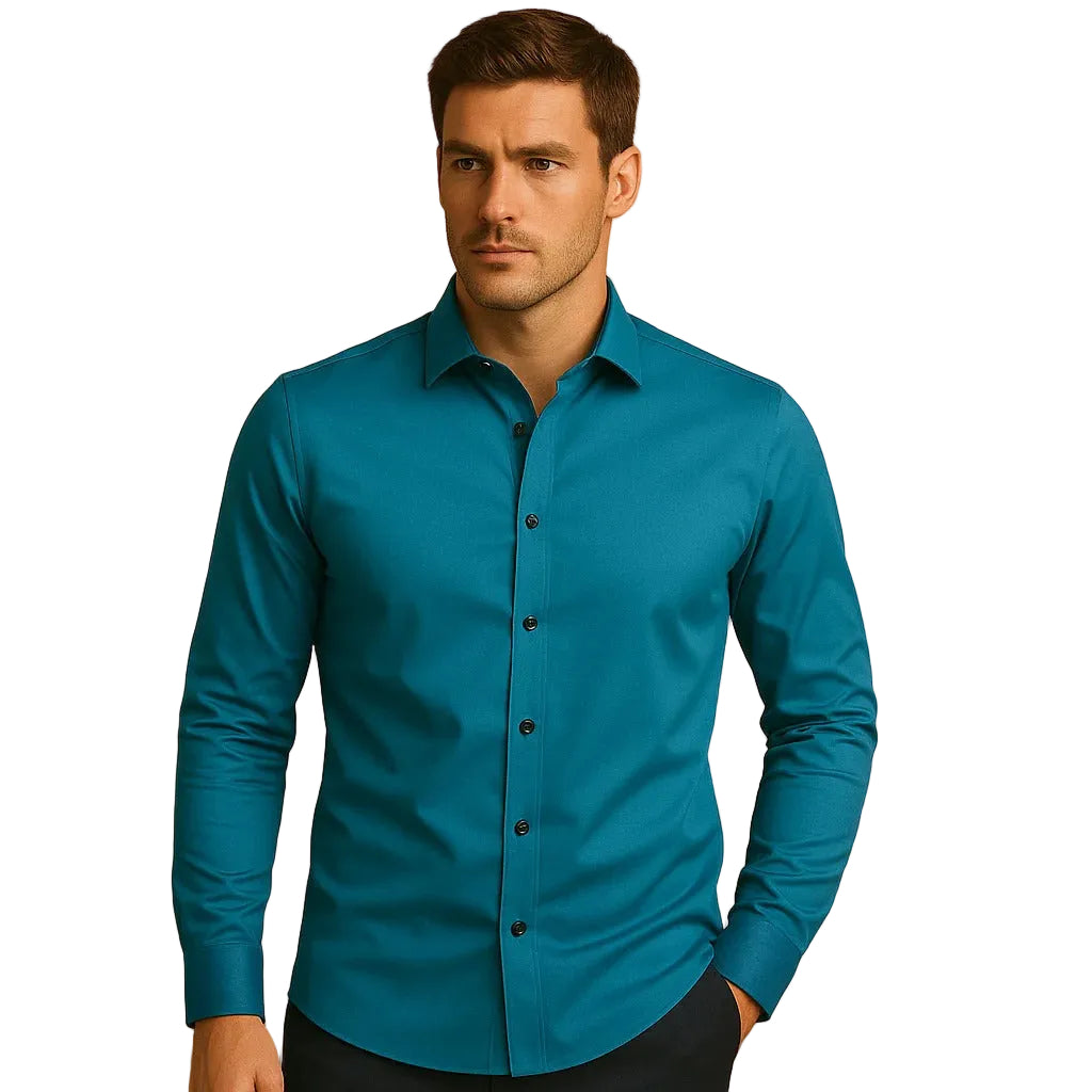Långärmad Stretchskjorta med Knäppning för Herr