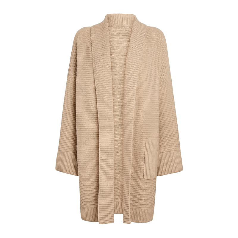 Lång damkofta med ribbad struktur