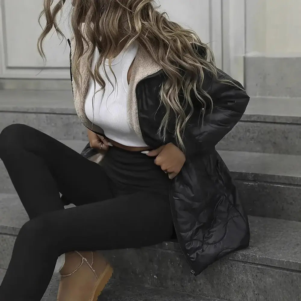 quiltad jacka med mysig foderkrage