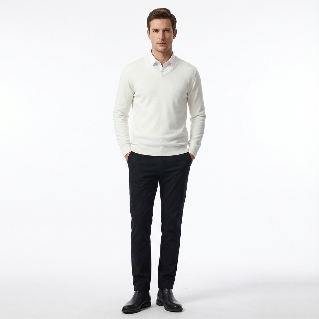 Stickad Tröja med Rund Halsringning för Herr