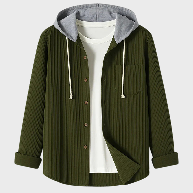 Randig huvtröja med knappstängning herr