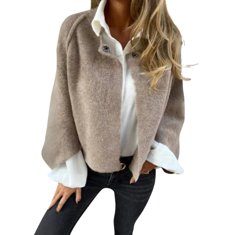 Kvinnors ulljacka med rund hals och långa ärmar