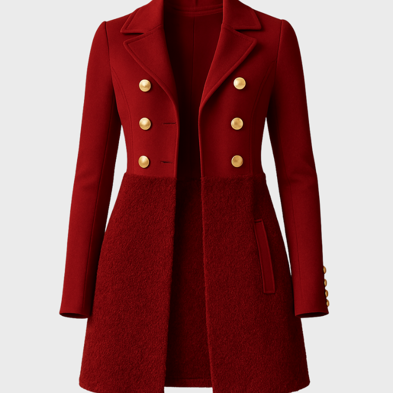 Dammantel med dubbelknäppning och teddy-detaljer